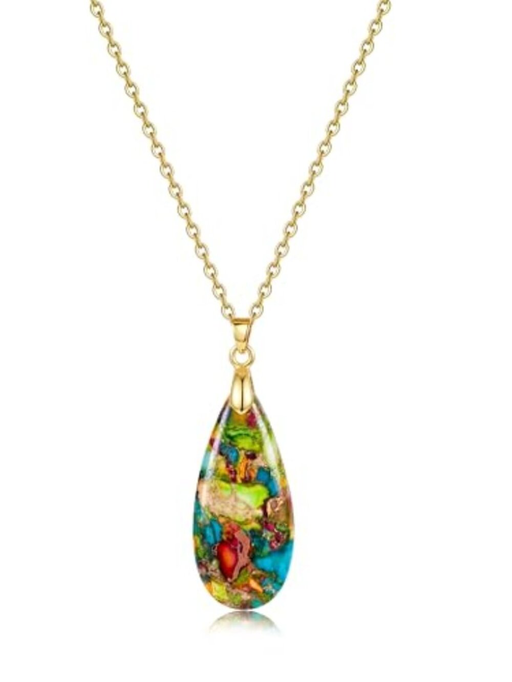 14K Gold Plated Healing Stone Teardrop Pendant Necklace‎ for Women